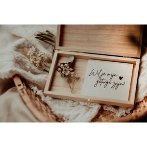 Bolletoet houten kistje + vierkant bordje tekst aankondiging- getuige - aankondiging - trouwen - bewaarkistje