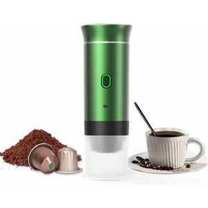 Draagbaar Koffiezetapparaat voor Onderweg - Draadloos voor in de Auto - 60ml - 12 Volt - Espresso - Nespresso - Dolce Gusto - Capsule Koffie - Gemalen Koffie - Cups - Oplaadbaar - Draagbare Koffiemachine - Groen