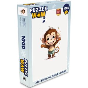 Puzzel Aap - Bruin - Waterverf - Dieren - Meiden - Jongens - Legpuzzel - Puzzel 1000 stukjes volwassenen