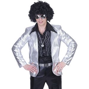 Funny Fashion - Glitter & Glamour Kostuum - Glanzend Zilver Disco Godheid Colbert Man - Zilver - Maat 52-54 - Carnavalskleding - Verkleedkleding