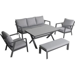 Jamaica stoel bank dining loungeset 5 delig aluminium antraciet