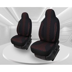 Autostoelhoezen voor de auto, compatibel met VW Up, bestuurder en passagiers vanaf 2011, set van 2 stuks, zwart/rode naad