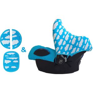 Wallabiezzz Maxi Cosi Zonnekap en Gordelhoes Baby - Aquablauw Wolken - Kraam cadeau