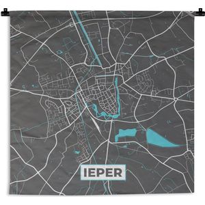 Wandkleed - Wanddoek - Stadskaart – Grijs - Kaart – Ieper – België – Plattegrond - 180x180 cm - Wandtapijt