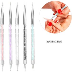 Nail Art Brush 5 stuks Liner Brush Dubbele Hoofden Crystal Dotting Manicure Gereedschappen Schilderen Dot Pen - Kleurenset