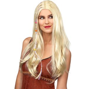 Vegaoo - Blonde steile hippiepruik voor volwassenen - Blond - One Size