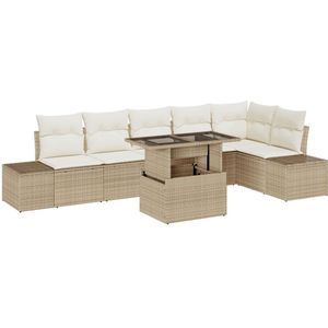 vidaXL - 7-delige - Tuin - Sofa - Set - met - Kussens - Beige - Poly - Rattan