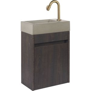 Saqu Florence Toiletmeubel - Bruin - Gouden Kraan - Fonteinmeubel - WC Kastje - WC Meubel