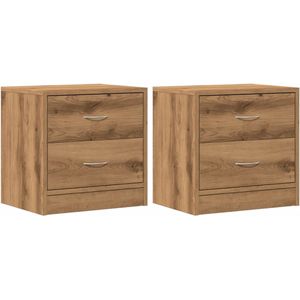 vidaXL - Nachtkastjes - 2 - st - 40x30x40 - cm - bewerkt - hout - artisanaal - eiken