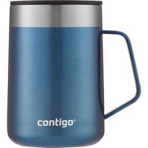 Contingo Streeterville Desk Mug, geïsoleerde roestvrij stalen thermoskoffiebeker met handgreep en deksel, houdt koffie en thee tot 5 uur warm, ideaal voor zowel kantoor als thuis, 410 ml | Blue Corn