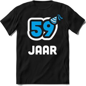 59 Jaar Feest kado T-Shirt Heren / Dames - Perfect Verjaardag Cadeau Shirt - Wit / Blauw - Maat 5XL