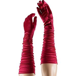 Apollo - Satijnen handschoenen gerimpeld - Fuchsia - One Size - Kanten handschoenen - Bruidshandschoenen - Lange handschoenen - Carnaval