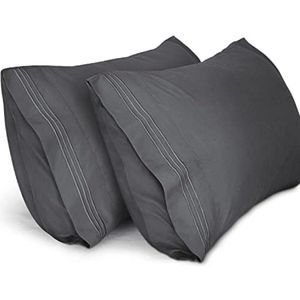 Selbro ® Kussenslopen Set van 2 Stuks, 50 x 75 cm, Geborduurd, Zachte Microvezel, Machinewasbaar, Kreukvrij, Ademend, Donkergrijs
