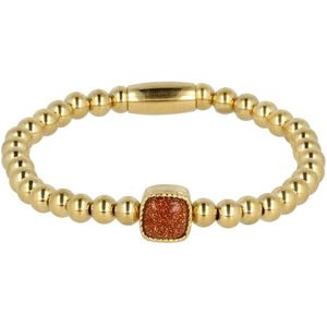 My Bendel Zilverkleurige elastische bedelarmband met Gold Sand Stone edelsteen - Zilverkleurige armband met Gold Sand Stone edelsteen - Met luxe cadeauverpakking