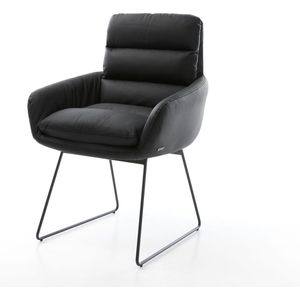 Gestoffeerde-stoel Abelia-Flex met armleuning slipframe zwart echt leer zwart