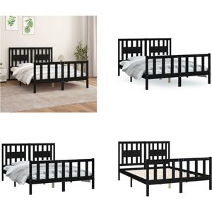 vidaXL Bedframe met hoofdbord massief grenenhout zwart 120x200 cm - Bedframe - Bedframes - Bed - Bedombouw