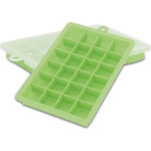 Intirilife 2x ijsblokjesvormpjes in GROEN - Set van 2 met elk 24 vakjes Siliconen ijsblokjesvormpjes met deksel - Flexibele ijsblokjesvorm Afsluitbaar voor ijs, babyvoeding en meer