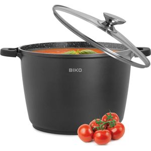 BIKO® AD24 Soeppan Inductie - Bakpan Inductie - Braadpan - Ø 24 cm - 7 Liter Kookpan Met Glazen Deksel - Voor Alle Warmtebronnen - Antiaanbaklaag - Aluminium - Zwart