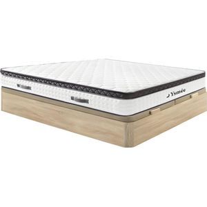 Vente-unique Set 180 x 200 cm bedbodem met opbergruimte lichte houtlook + matras met pocketveren en ingebouwde topmatras dikte 34 cm - COSMOPOLITAIN II van YSMÉE L 200 cm x H 34 cm x D 180 cm