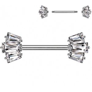 Tepelpiercing met 5 Baguette set crown ends