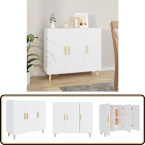 vidaXL Dressoir - 90x34x80 cm - Bewerkt Hout - Wit Dressoirs - Commode - Houten Dressoir - Wit Dressoir - Vintage Dressoir