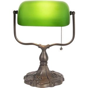 Bureaulamp Bankierslamp 27*20*36 cm E27/max 1*60W Groen, Bruin Metaal, Glas Tafellamp