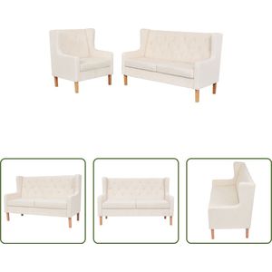 The Living Store Bankenset - - Fauteuil en 2-zitsbank - Crèmewit - Houten frame - Polyester 100%