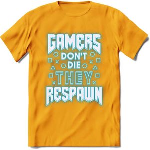 Gamers don't die T-shirt | Neon Blauw | Gaming kleding | Grappig game verjaardag cadeau shirt Heren – Dames – Unisex | - Geel - XL