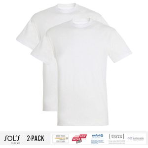 2 Pack Sol's Heren T-Shirt 100% biologisch katoen Ronde hals wit Maat S