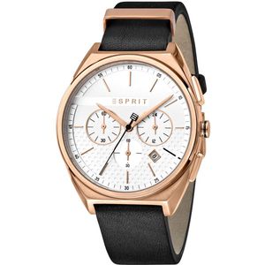 Esprit heren Horloge ES1G062L0035 -Chronograaf - leren armband - gouden staal - 3ATM - heren polshorloge