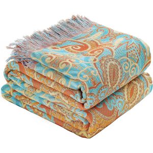 HOORDRY Boho Bedspreads Blanket for Bed & Sofa 250 cm x 230 cm, 100% Cotton Ultra Soft Rustic Quilt, Floral Printed Farm Decor Bed Cover, All Seasons Rustic Throw for Sofa Couch Chair