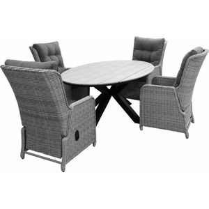 5-delige tuinset | 4 Dublin verstelbare stoelen (MG) | 180cm ovale Cyprus tuintafel (Grey)