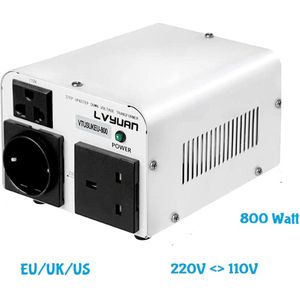 Reis Omvormer VTU-800 watt Automatisch Step Up & Step Down UK/US/EU 110V-220V /220V-110V Converter (800W) spanningsomvormer Voltage Converter 220V naar 110V Transformer met ingebouwde circuit beveiliging