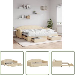 vidaXL Slaapbank met onderschuifbed en lades - crème Slaapbank - Sofa Bed - Tweepersoons Bed - Crème Kleur - Stoffen Bank