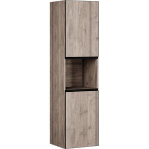 Badplaats Badkamerkast Lonato 40 x 33 x 149 cm - Grijs Eiken - Hangende Kolomkast met 2 Deuren