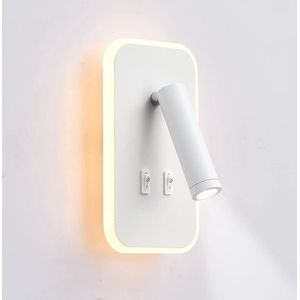 LED wandlamp, leeslamp naast het bed, 12W LED wandleeslampjes, verstelbare spot (3W + 9W 3000K warm licht) wit (vierkant)