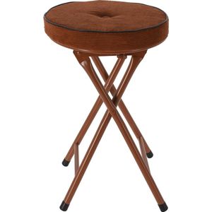 Home & Styling Bijzet krukje/stoel - Opvouwbaar - Bruin - Ribcord - D33 x H49 cm