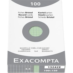 Etui 100 steekkaarten bristol - geruit 5x5 niet geperforeerd 100x150mm, Groen