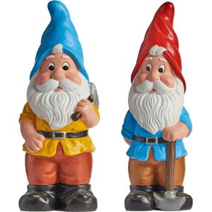 Tuinkabouter beeldjes - set van 2x - Keramiek - 38 cm - blauw/rood