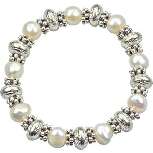 Zoetwaterparel armband Persian Queen - echte parels - wit - zilver - elastisch - sieraden zakje - cadeau voor haar - kerst cadeau - Moederdag cadeau