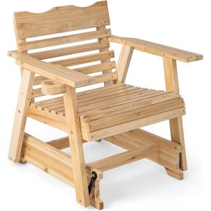 Schommelstoel van hout, tuinstoel met bekerhouder, draagvermogen 150 kg, relaxstoel voor tuin, balkon, terras
