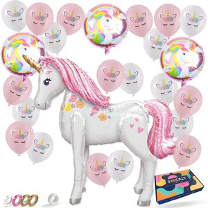 Fissaly 29 Stuks Eenhoorn Ballonnen Versiering Pakket – Mega Folie Paard 117 CM Set– Verjaardag Kind – Prinses – Helium