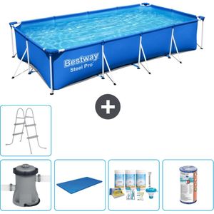 Bestway Rechthoekig Steel Pro Zwembad - 400 x 211 x 81 cm - Blauw - Inclusief Pomp Afdekzeil - Onderhoudspakket - Filter - Ladder