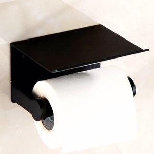 CHPN - Toiletrolhouder - Toiletrol houder - Incl schroefjes en pluggen - Zwart - Met plankje - Telefoonplankje