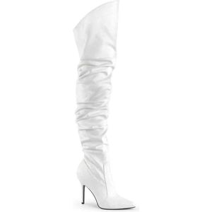 Classique-3011 hoge overknee scrunch laars met puntige neus en stiletto hak wit - (EU 37 = US 7) - Pleaser