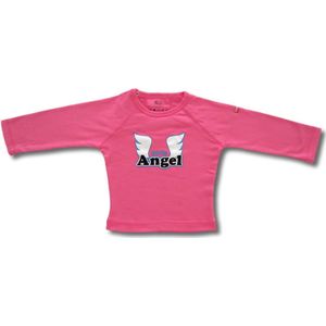 Twentyfourdips | T-shirt lange mouw baby met print 'Little angel' | Roze | Maat 80 | In giftbox