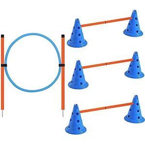 Set van pionnen en stokken voor hindernissen plus spingring - Trainingshoedjes voor honden - 12 delig - Agility voor hond