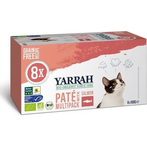8x Yarrah Bio Kattenvoer Multipack Paté Graanvrij Zalm - Zeewier 8 x 100 gr