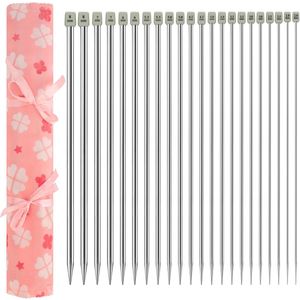 Curtzy 22-Piece Aluminium Knitting Needle Set - Needle Length 35cm/14 Inches - Single Pointed Long Straight Needles 2-8mm - 11 Sizes 2 of Each Size - For Beginners and Experts