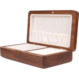 Sieradendoos dames retro reizen draagbare mini eenvoudige massief houten - opslag display box (walnoot) - groot formaat twee lagen